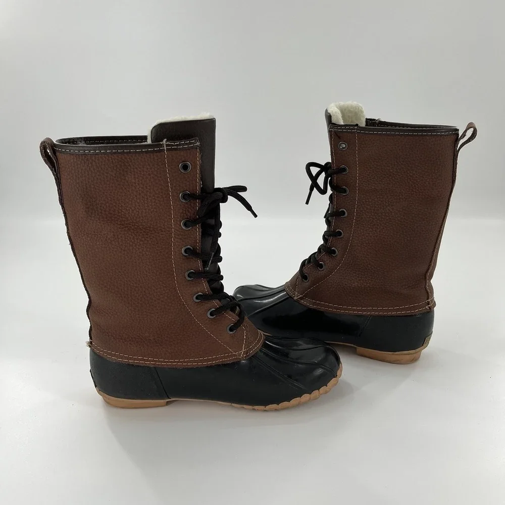 Sporto Daphne Leather Snow Duck Boot Womens 6 Black Mid Calf Black Winter‎ Laces